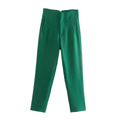 Women Fashion High Waist Zipper Trousers