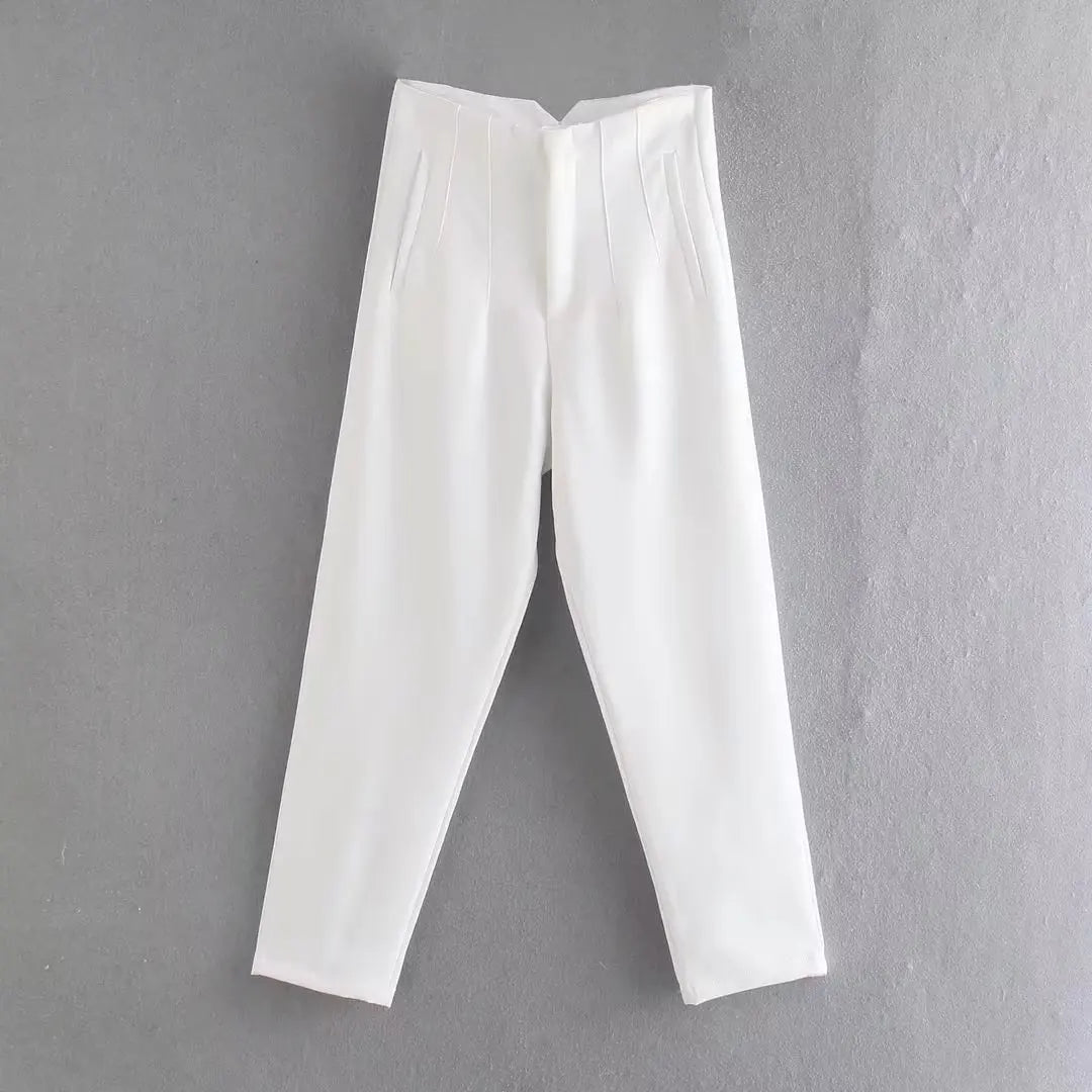 Women Fashion High Waist Zipper Trousers