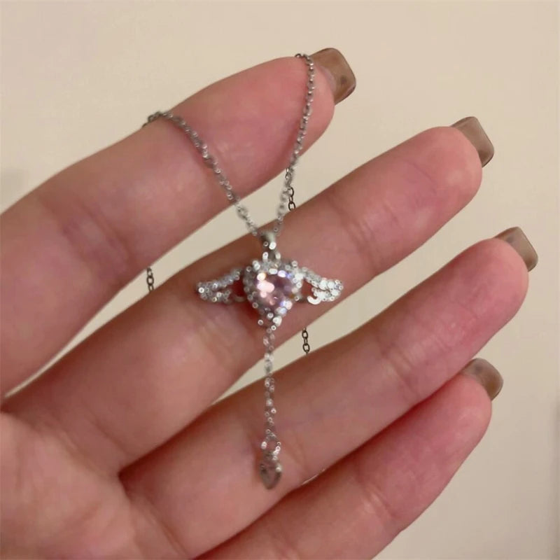 Crystal Angel Wings Heart Necklace