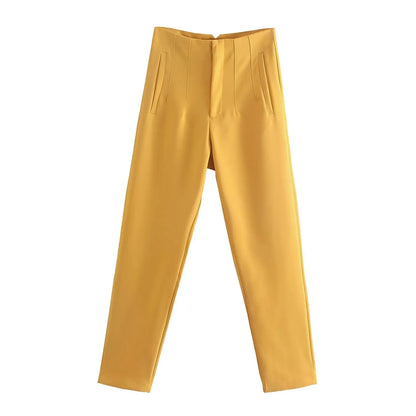 Women Fashion High Waist Zipper Trousers