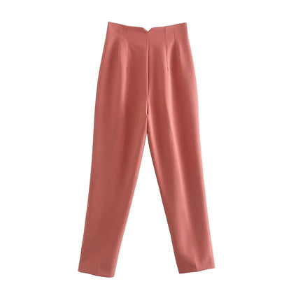 Women Fashion High Waist Zipper Trousers