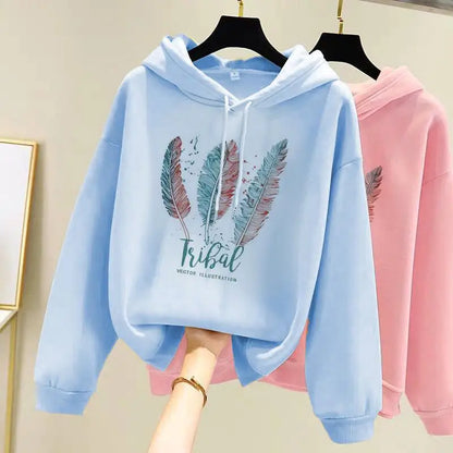 Women Feather Autumn Printed Hoodies