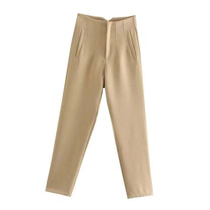 Women Fashion High Waist Zipper Trousers