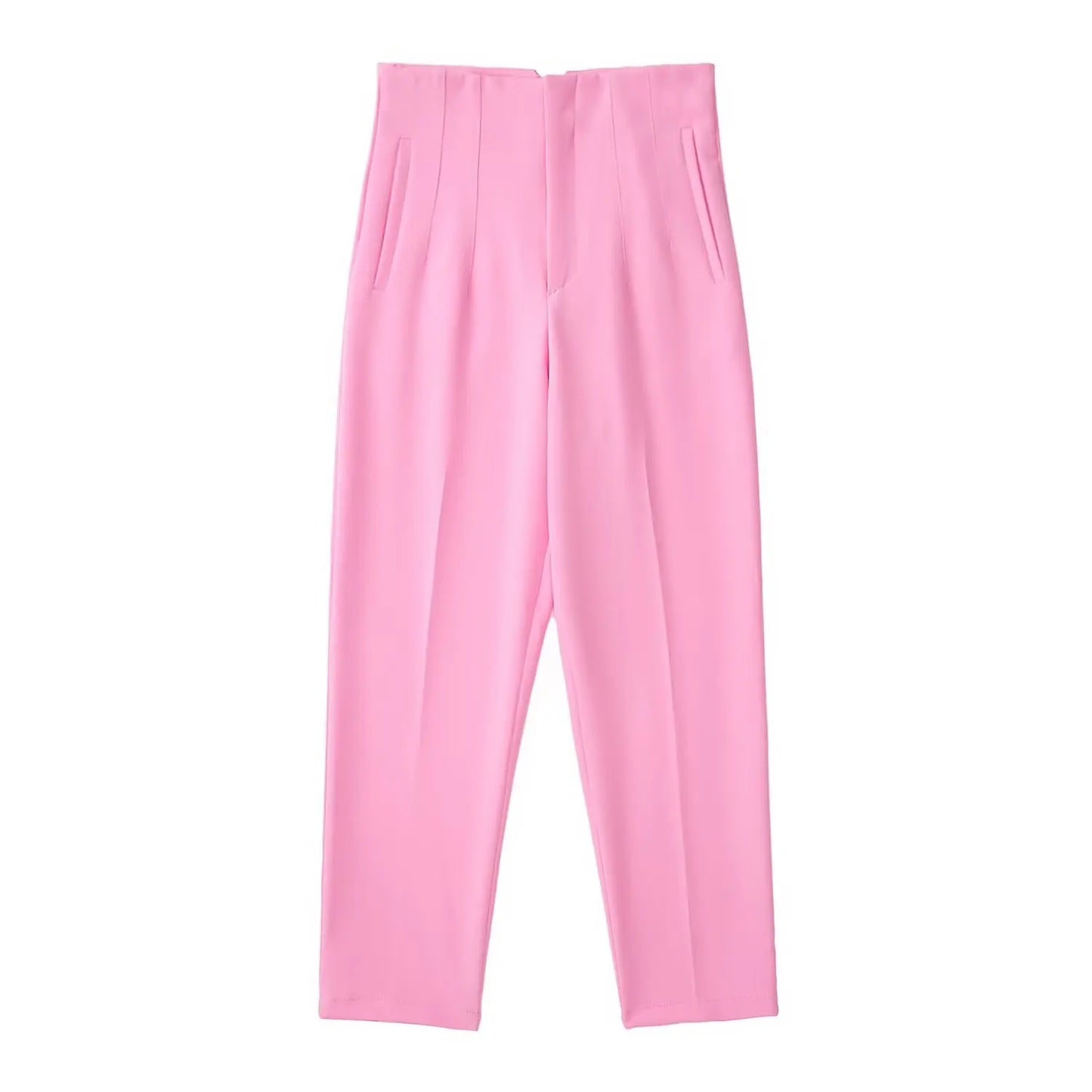 Women Fashion High Waist Zipper Trousers