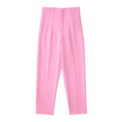 Women Fashion High Waist Zipper Trousers