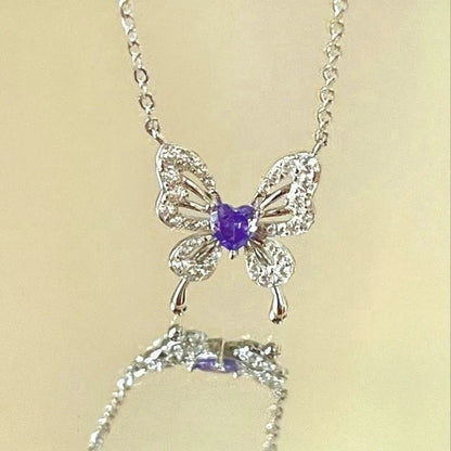 Crystal Angel Wings Heart Necklace