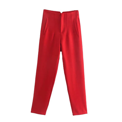 Women Fashion High Waist Zipper Trousers