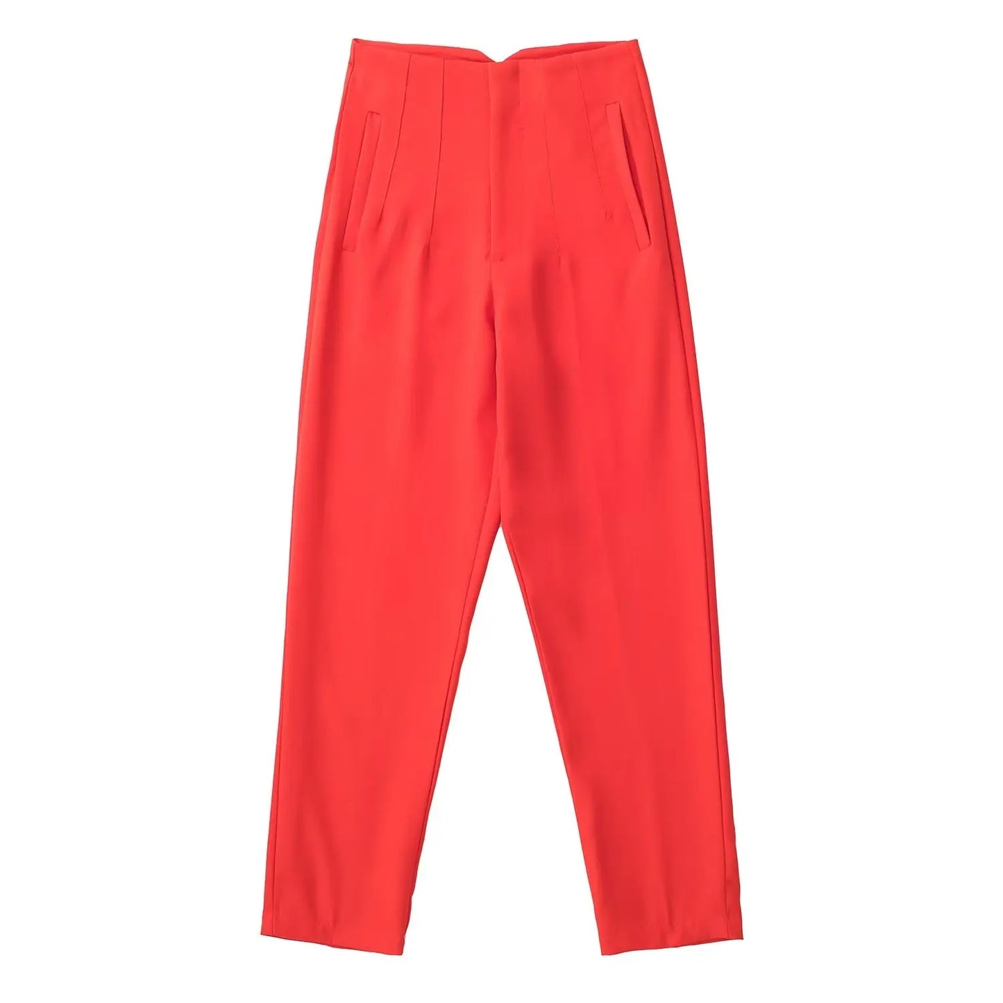 Women Fashion High Waist Zipper Trousers