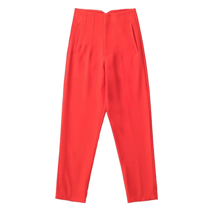 Women Fashion High Waist Zipper Trousers