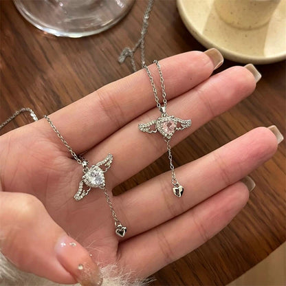 Crystal Angel Wings Heart Necklace