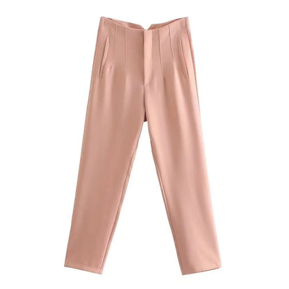 Women Fashion High Waist Zipper Trousers