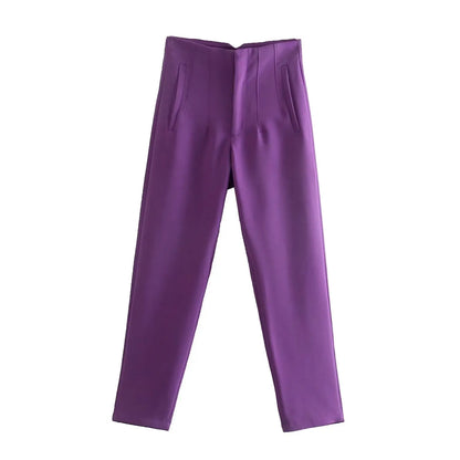 Women Fashion High Waist Zipper Trousers