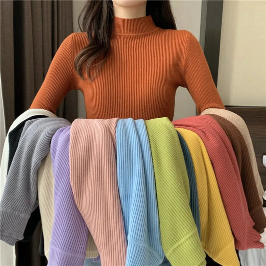 Autumn Basic Top Ribbed Soft Sweater