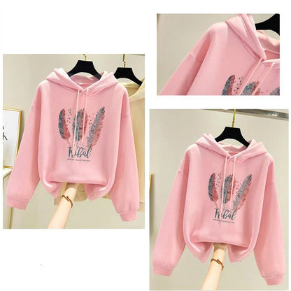 Women Feather Autumn Printed Hoodies