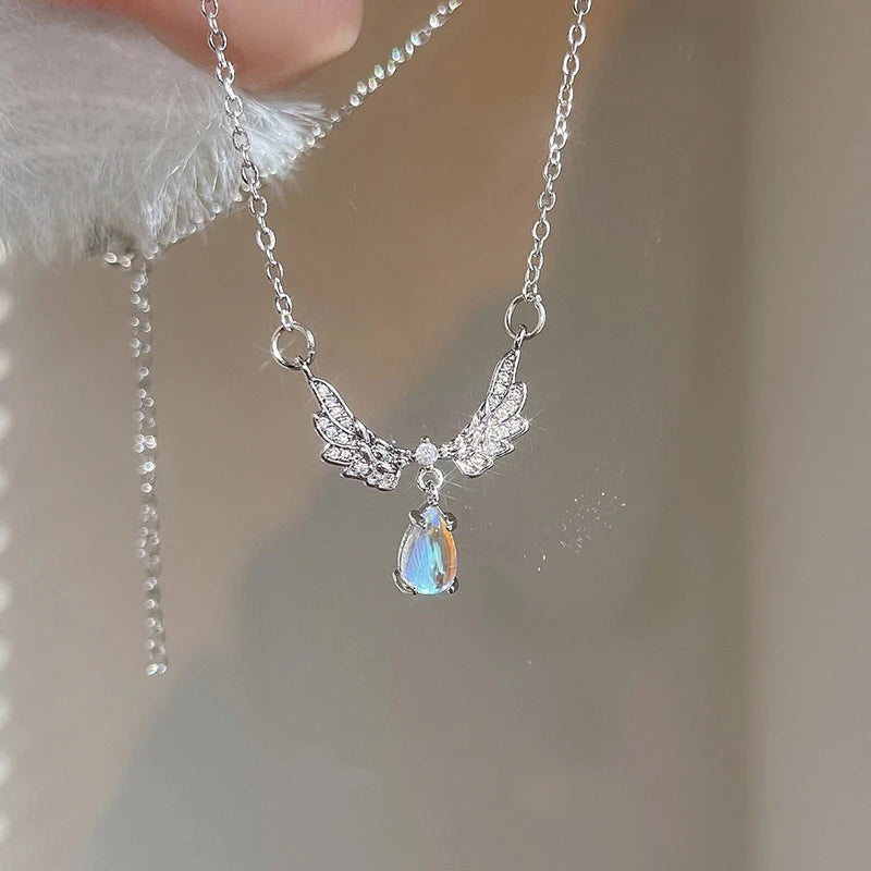 Crystal Angel Wings Heart Necklace