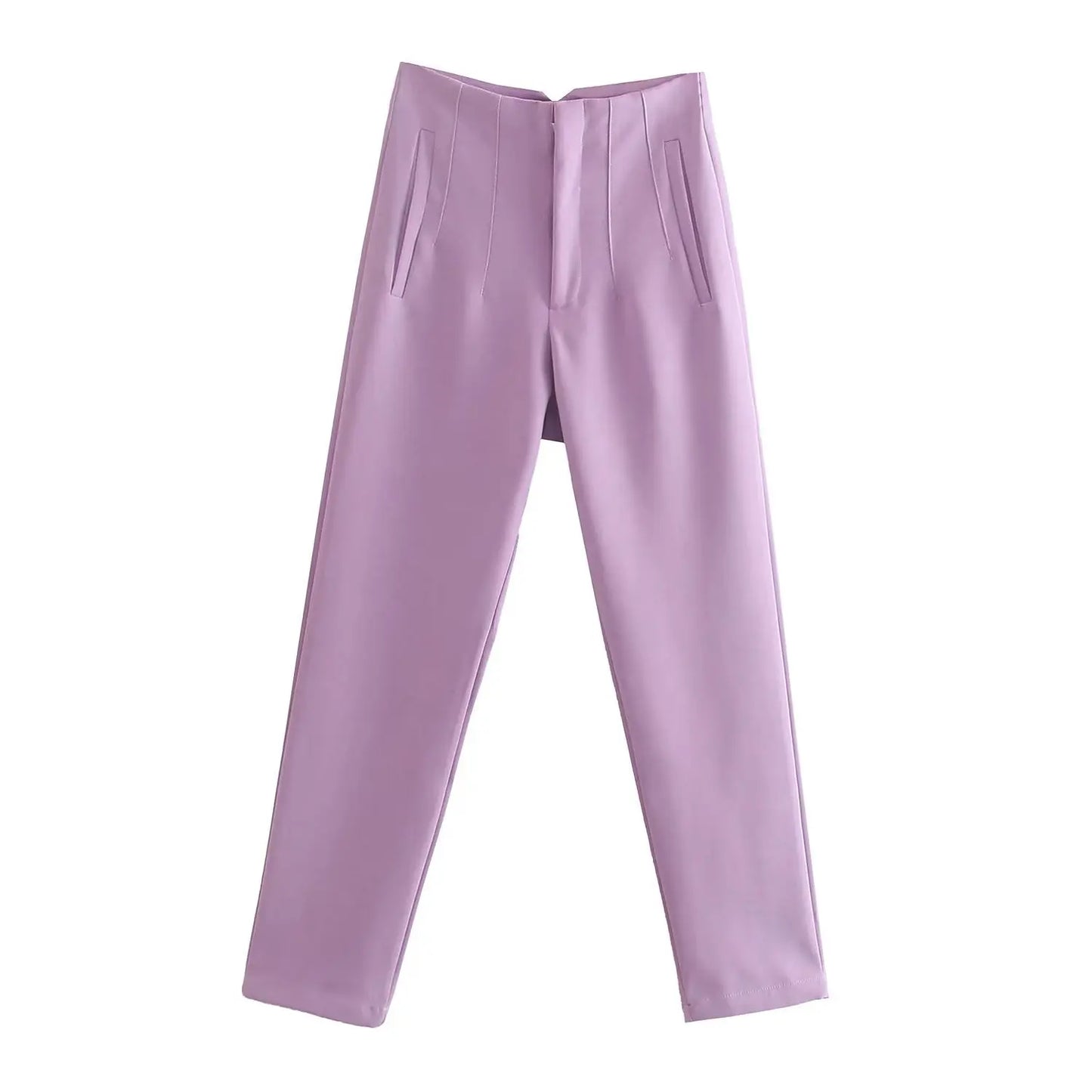 Women Fashion High Waist Zipper Trousers