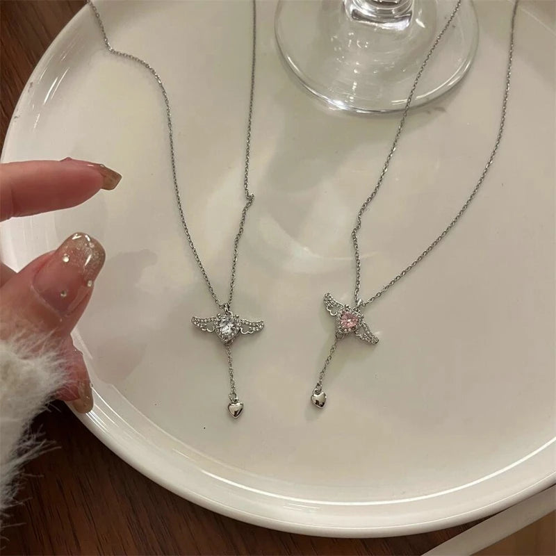 Crystal Angel Wings Heart Necklace