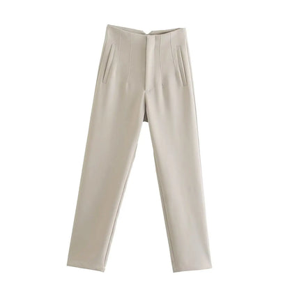 Women Fashion High Waist Zipper Trousers