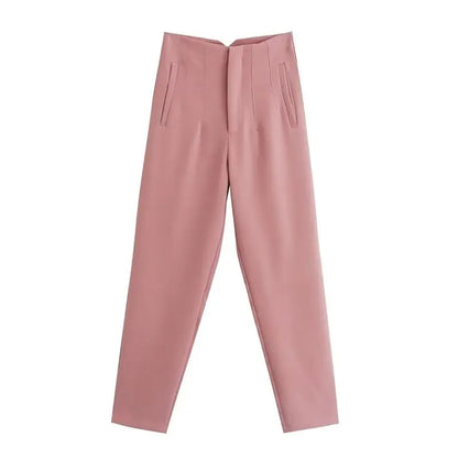 Women Fashion High Waist Zipper Trousers