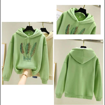 Women Feather Autumn Printed Hoodies