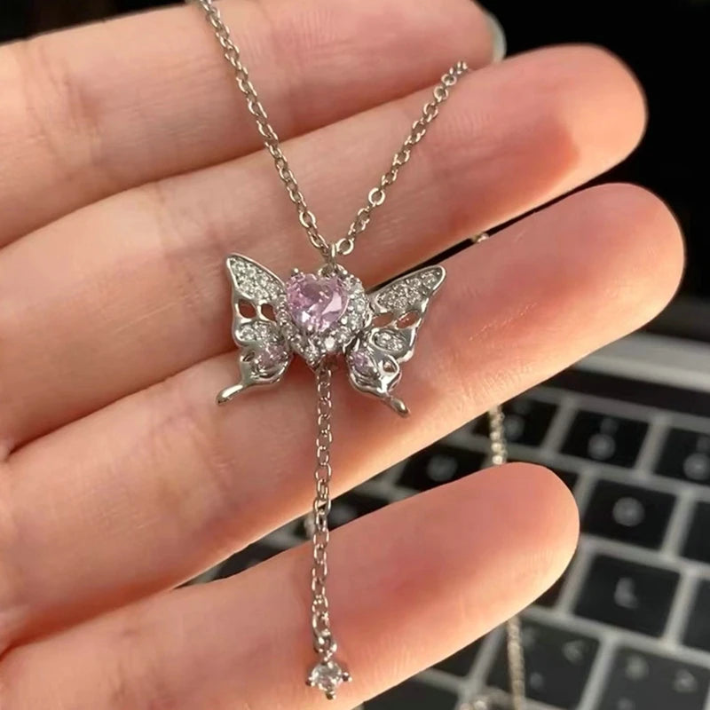 Crystal Angel Wings Heart Necklace